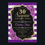 Convites Aniversário de 30 anos de surpresa - Dourado roxo<br><div class="desc">Convite para aniversário de 30 anos surpresa. Design de ouro roxo feminino com ouro brilhante falso. Apresenta faixas,  rosas roxos,  fontes de script e confetti. Perfeito para uma bolsa mensageifesta de aniversario elegante. Pode ser personalizado para mostrar qualquer idade. Envie-me uma mensagem se precisar de mais personalização.</div>