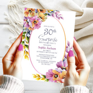Convites Aniversário de 30 anos de Surpresa Floral Laranja 