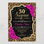 Convites Aniversário de 30 anos de Surpresa - Leopardo Negr<br><div class="desc">Convite para aniversário de 30 anos surpresa. Design preto feminino, rosa quente, com ouro brilhante falso. Apresenta um padrão de chita de leopardo animal, rosas fuchsia, fonte de script e confetti. Perfeito para uma bolsa mensageifesta de aniversario elegante. Pode ser personalizado para mostrar qualquer idade. Envie-me uma mensagem se precisar...</div>