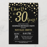 Convites aniversário de 30 anos de surpresa, preto e Dourad<br><div class="desc">Convite para aniversário de 30 anos surpresa com fundo de diamante preto e brilhante Dourado. Dourado Confetti. Aniversário Adulto. Homens ou Mulheres Aniversário. Para mais personalização,  clique no botão "Personalizar" e use a ferramenta design para modificar este modelo.</div>