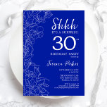Convites Aniversário de 30 anos de Surpresa Real Azul Branc<br><div class="desc">Convite para aniversário de 30 anos de Surpresa Real Azul Branco. A design feminina moderna minimalista apresenta sotaques botânicos e letra de script de tipografia. Simples cartão de convite floral perfeito para uma festa surpresa na moda. Impressos convites Zazzle ou modelo de impressão digital instantânea para download.</div>