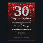 Convites Aniversário de 30 anos de Surpresa - Red Silver<br><div class="desc">Convite para aniversário de 30 anos surpresa. Design vermelho elegante com prata brilhante. Aniversário adulto. Apresenta diamantes,  luzes de boque e fontes de script. Homens ou mulheres convidam no dia. Perfeito para uma festa de aniversário na moda. Envie-me uma mensagem se precisar de mais personalização.</div>