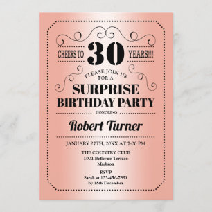 Convites aniversário de 30 anos de surpresa - Rosa Dourado