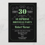 Convites Aniversário de 30 anos de surpresa - Verde preto<br><div class="desc">Convite para aniversário de 30 anos surpresa. Design preto,  verde e branco retro elegante. Até 30 anos! Pode ser personalizado para mostrar qualquer idade.</div>