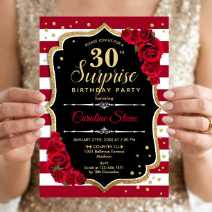 Convites Aniversário de 30 anos de surpresa - Vermelho bran