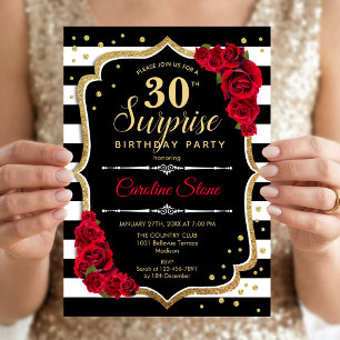 Convites Aniversário de 30 anos de surpresa - Vermelho bran