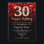 Convites Aniversário de 30 anos de surpresa - Vermelho Dour<br><div class="desc">Convite para aniversário de 30 anos surpresa. Design vermelho elegante com ouro brilhante. Aniversário adulto. Apresenta diamantes,  luzes de boque e fontes de script. Homens ou mulheres convidam no dia. Perfeito para uma festa de aniversário na moda. Envie-me uma mensagem se precisar de mais personalização.</div>