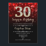 Convites Aniversário de 30 anos de surpresa - Vermelho Dour<br><div class="desc">Convite para aniversário de 30 anos surpresa. Design vermelho elegante com ouro brilhante. Aniversário adulto. Apresenta diamantes,  luzes de boque e fontes de script. Homens ou mulheres convidam no dia. Perfeito para uma festa de aniversário na moda. Envie-me uma mensagem se precisar de mais personalização.</div>