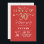 Convites aniversário de 30 anos de surpresa Vermelho e Dour<br><div class="desc">Convite para aniversário de 30 anos surpresa com fundo de brilho vermelho e Dourado. Aniversário Adulto. Homens ou Mulheres no Dia Convidam. Qualquer idade.
Para mais personalização,  clique no botão "Personalizar" e use a ferramenta design para modificar este modelo.</div>