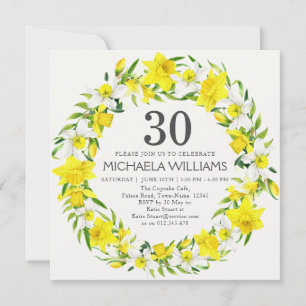 Convites Aniversário de 30 anos de Wreath White Daffodils A