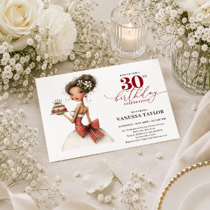 Convites Aniversário de 30 anos Deep Red Mulher Excêntrica