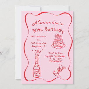 Convites Aniversário de 30 anos Desenhado à Mão Caprichoso