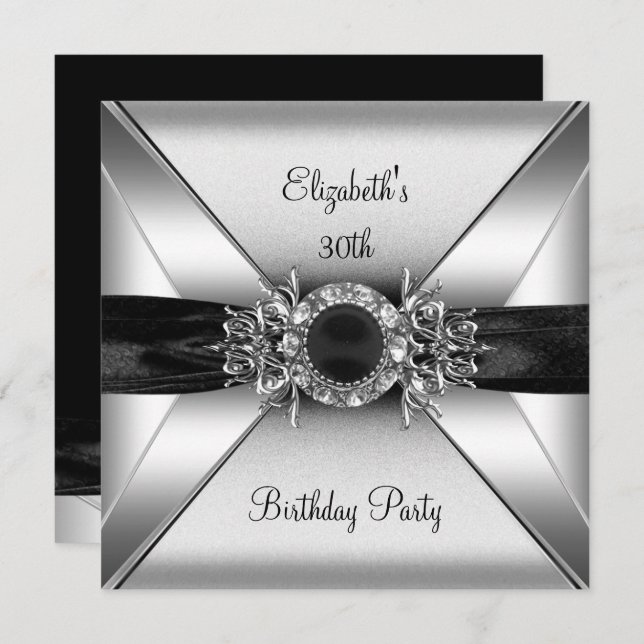 Convites aniversário de 30 anos Diamond Jewel Black White S (Frente/Verso)