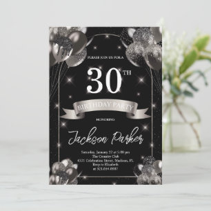 Convites Aniversário de 30 anos do Black Silver Glitter Bal