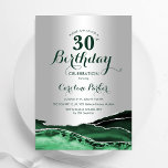 Convites Aniversário de 30 anos do Emerald Green Silver Aga<br><div class="desc">Emerald Green e aniversário de 30 anos convite de festas prateado. Elegante design moderno com aquarela agate marble geode background,  faux glitter prata e tipografia. Trendy convida o cartão perfeito para uma comemoração de dia das mulheres na moda. Impressos convites Zazzle ou modelo de impressão digital instantânea para download.</div>