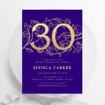 Convites Aniversário de 30 anos Dourada Elegante<br><div class="desc">Convite de festas de ouro roxo e elegante. Design feminina moderna personalizável,  com sotaques botânicos rosas e ouro brilhante falso. Simples cartão de convite floral perfeito para uma comemoração de um na moda. Personalize com seus próprios detalhes. Impressos convites Zazzle ou modelo de impressão digital instantânea para download.</div>