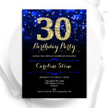 Convites Aniversário de 30 anos Dourado azul<br><div class="desc">convite de festas aniversário de 30 anos. Elegante design azul real com ouro brilhante. Apresenta na moda diamante, luzes e fontes de script. Convidado para mulheres ou homens no dia. Perfeito para uma festa de aniversário adulta na moda. Personalize com seus próprios detalhes. Envie-me uma mensagem se precisar de mais...</div>