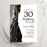 Convites Aniversário de 30 anos Dourado branco de Agate pre<br><div class="desc">Convite de festas de aniversário de 30 anos preto, branco e dourado. Elegante design moderno com aquarela agate marble geode background, faux glitter gold e typografia script font. Trendy convida o cartão perfeito para uma comemoração de dia das mulheres na moda. Impressos convites Zazzle ou modelo de impressão digital instantânea...</div>