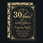 Convites aniversário de 30 anos - Dourado Damasco Preto<br><div class="desc">aniversário de 30 anos Invitation Elegant vintage black and faux gold design com cor damasco. Apresenta a fonte do script. Até 30 anos! Pode ser personalizado em qualquer idade! Envie-me uma mensagem se precisar de mais personalização.</div>