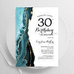 Convites Aniversário de 30 anos Dourado de Agate de Tutrquo<br><div class="desc">Turquesa, branco e convite de festas de agata de ouro. Elegante design moderno com aquarela agate marble geode background, faux glitter gold e typografia script font. Trendy convida o cartão perfeito para uma comemoração de dia das mulheres na moda. Impressos convites Zazzle ou modelo de impressão digital instantânea para download....</div>