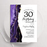 Convites Aniversário de 30 anos Dourado de Agato Roxo<br><div class="desc">Convite de festas de aniversário de 30 anos roxo, branco e dourado. Elegante design moderno com aquarela agate marble geode background, faux glitter gold e typografia script font. Trendy convida o cartão perfeito para uma comemoração de dia das mulheres na moda. Impressos convites Zazzle ou modelo de impressão digital instantânea...</div>