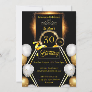 Convites aniversário de 30 anos Dourado e preto