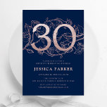Convites Aniversário de 30 anos Dourado Elegante Rosa<br><div class="desc">Convite de festas azul-aniversário de 30 anos marinho Elegante. Design feminina moderna personalizável,  com sotaques botânicos rosas e ouro falso-brilhante-rosa. Simples cartão de convite floral perfeito para uma comemoração de um na moda. Personalize com seus próprios detalhes. Impressos convites Zazzle ou modelo de impressão digital instantânea para download.</div>