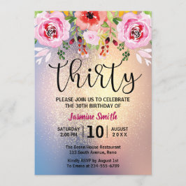 Convites Aniversário de 30 anos Dourado floral moderno do