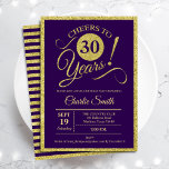 Convites aniversário de 30 anos - Dourado Roxo QUALQUER IDA<br><div class="desc">aniversário de 30 anos convite de festas para homens ou mulheres. Cartão de convite elegante em roxo com folha de ouro falso brilhante. Apresenta a fonte do script de tipografia. Até 30 anos! Pode ser personalizado em qualquer ano. Perfeito para uma celebração de um dia adulto.</div>