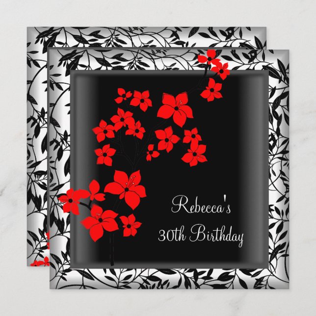 Convites aniversário de 30 anos Elegante asiático Flores Ve (Frente/Verso)