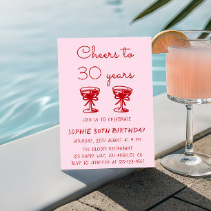 Convites Aniversário de 30 anos Elegante em Vermelho e Rosa
