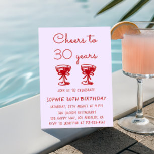 Convites Aniversário de 30 anos Elegante em Vermelho e Roxo