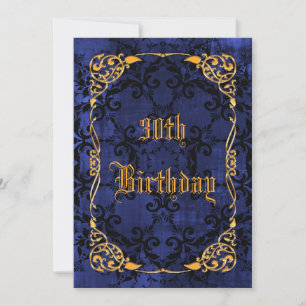 Convites Aniversário de 30 anos em Blue Gothic & Dourado En