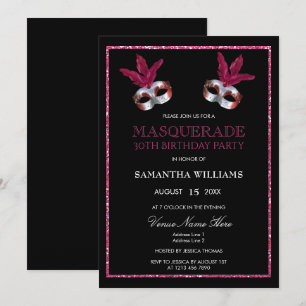 Convites Aniversário de 30 anos em glamuroso glitter rosa m