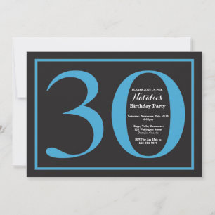 Convites Aniversário de 30 anos em quadro-negro azul e pret