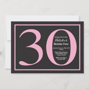 Convites Aniversário de 30 anos em quadro-negro rosa e pret