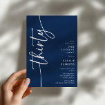 Convites Aniversário de 30 anos em Script Thirty<br><div class="desc">Celebre seu aniversário de 30 anos com estilo com nosso 'Convite de Aniversário de 30 anos em Script Elegante'. Este convite exala sofisticação com sua tipografia de script elegante, mostrando a palavra 'trinta' subindo ao lado. Além disso, nosso modelo fácil de personalizar permite que você adicione os detalhes do seu...</div>