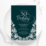 Convites aniversário de 30 anos Emerald Green Silver Rosas<br><div class="desc">Convite de festas elegante de aniversário de 30 anos verde prata esmeralda. Design clássico com rosas, folha prateada falsa e letra de script de tipografia. A Trendy convida o cartão perfeito para uma festa de na moda. Personalize com seus próprios detalhes. Pode ser personalizado para qualquer idade. Impressos convites Zazzle...</div>