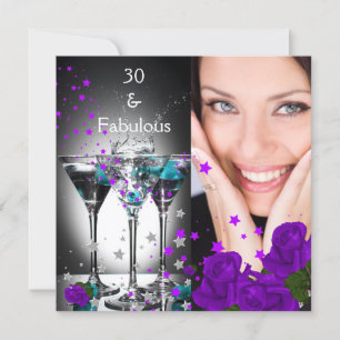 Convites Aniversário de 30 anos Fabuloso com Rosas Teal Rox