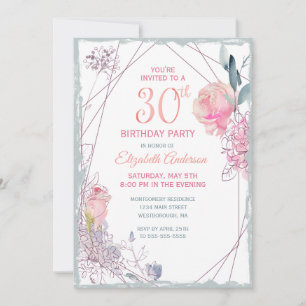 Convites aniversário de 30 anos Floral Blush Rosa de Water