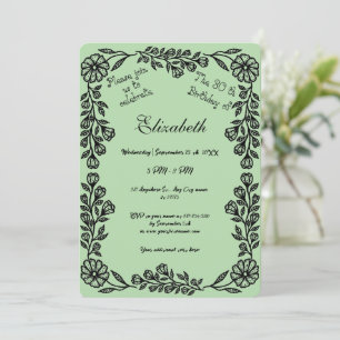 Convites Aniversário de 30 anos Floral Botânico Verde-Pálid