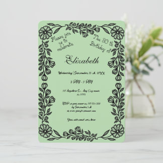 Convites Aniversário de 30 anos Floral Botânico Verde-Pálid