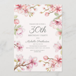 Convites aniversário de 30 anos Floral, branco-rosa, para 