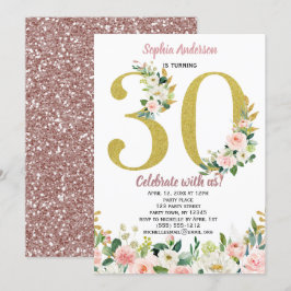 Convites Aniversário de 30 anos floral da aguarela Dourado