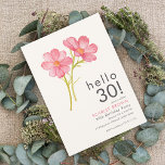 Convites Aniversário de 30 anos Floral de Cor de Água Rosa<br><div class="desc">Elegante design floral aliado a uma bela tipografia...  Um simples cartão de convite de aniversário elegante.</div>