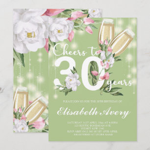 Convites aniversário de 30 anos Floral de Luxury Verde