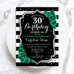 Convites Aniversário de 30 anos Floral Preto Verde<br><div class="desc">60º Convite de aniversário. Elegante design verde-esmeralda floral com prata brilhante e rosas. Apresenta faixas pretas e brancas e fontes de script. Perfeito para uma comemoração de dia das mulheres na moda. Pode ser personalizado para qualquer idade! Impressos convites Zazzle ou modelo de impressão digital instantânea para download.</div>