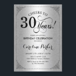 Convites aniversário de 30 anos - Folha prateada<br><div class="desc">Convite para aniversário de 30 anos. Vintage elegante faux design prateado com cor damasco. Apresenta a fonte do script. Até 30 anos! Pode ser personalizado em qualquer idade! Envie-me uma mensagem se precisar de mais personalização.</div>