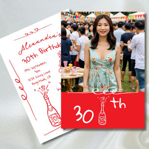 Convites aniversário de 30 anos Fotografia Mão Vermelha Des