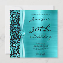 Aniversário de 30 anos Glam Blue Teal Leopard